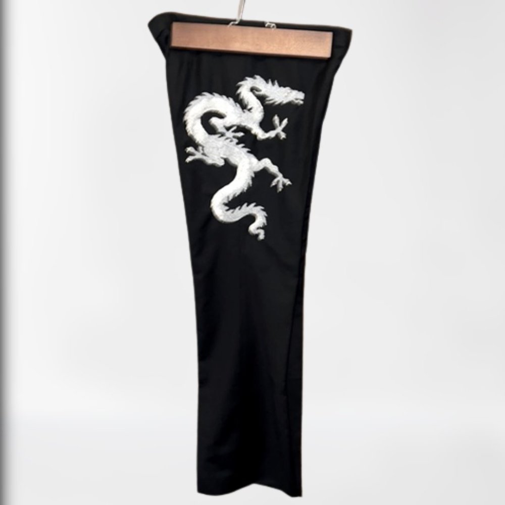 Shanghai Tang Limited Black 100% Wool Dragon Crystal  Embroidery Pant - Size 10